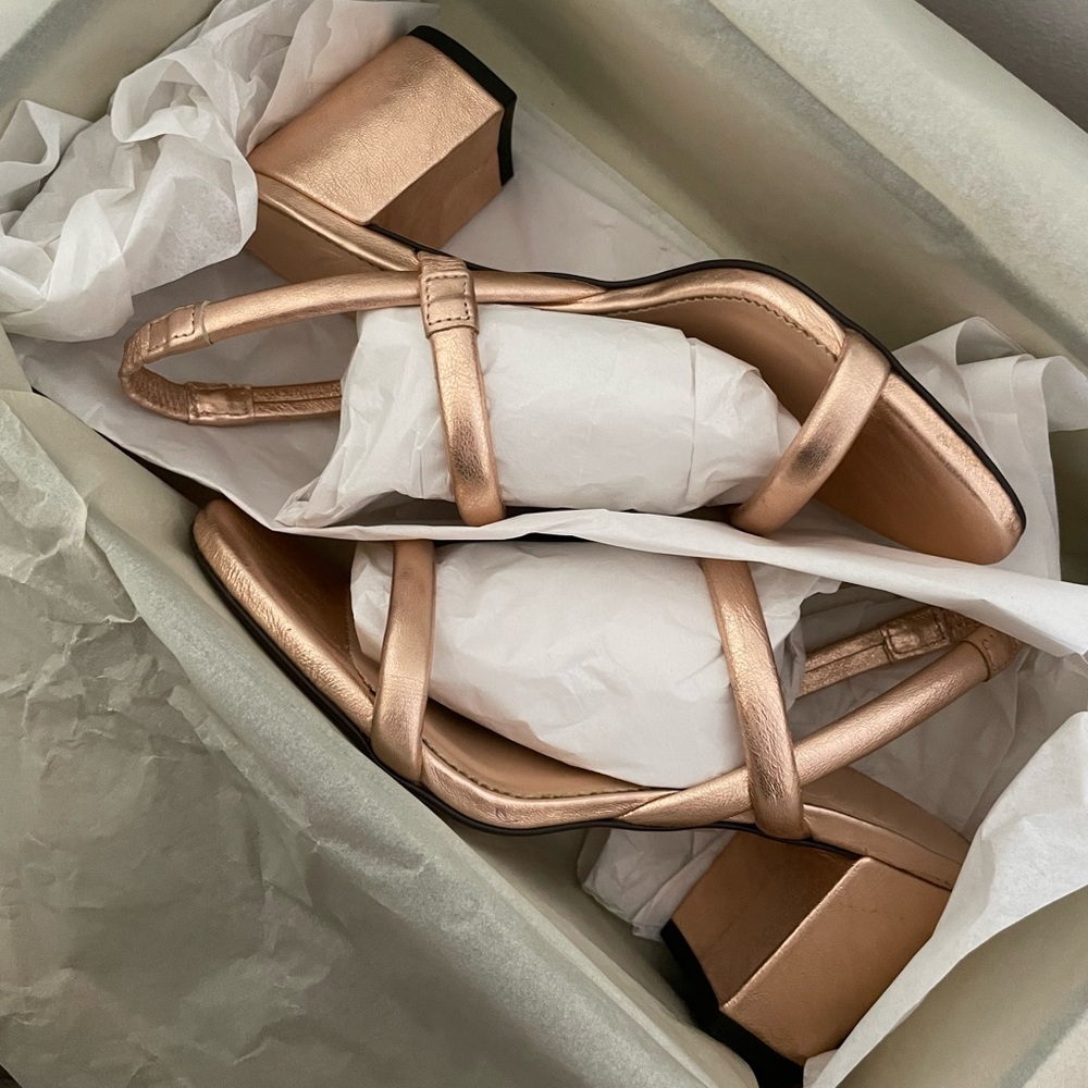 NIB J.Crew Metallic Strappy Block Heel Sandals - Picture 5 of 6